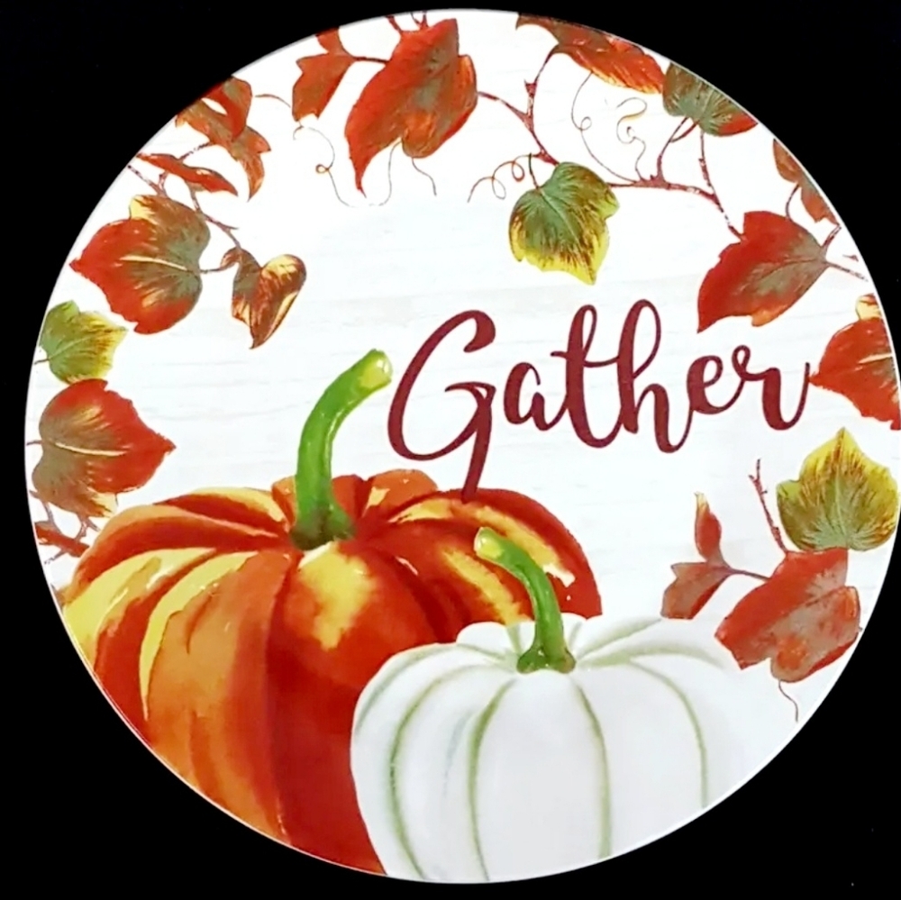4pc Thanksgiving Pumpkin Dessert Plate Set with Orange White Pumpkins
